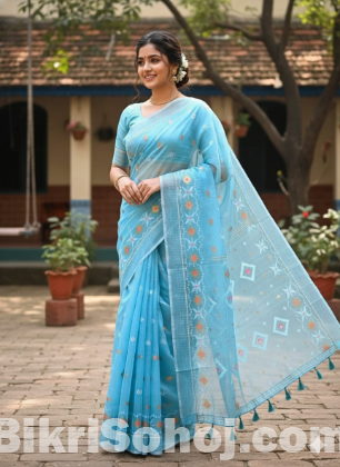 Half Silk Jamdani Print Saree